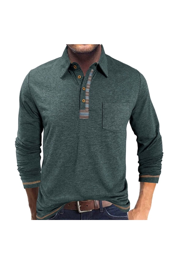 Plaid Shirts for Men Casual Long Sleeve Checkered Shirt, Breathable Polyester Blouse with Pocket, Perfect for Spring Fall Work and Daily Wear