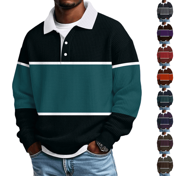Men's Casual Long Sleeve Color Block Collar Top for Spring Fall Trendy Wear,Army Green,L