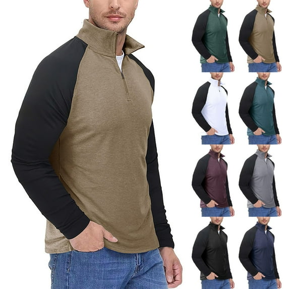 Men's Casual Long Sleeve Color Block Stand Collar One Third Zipper Pullover Sweatshirt for Spring Fall Active Wear,Dark Gray,S