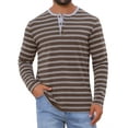 thumbnail image 1 of Men's Casual Long Sleeve Contrasting Colors Striped Henley T-Shirts 2XL Dark Brown, 1 of 6