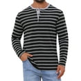 thumbnail image 1 of Men's Casual Long Sleeve Contrasting Colors Striped Henley T-Shirts M Black, 1 of 6