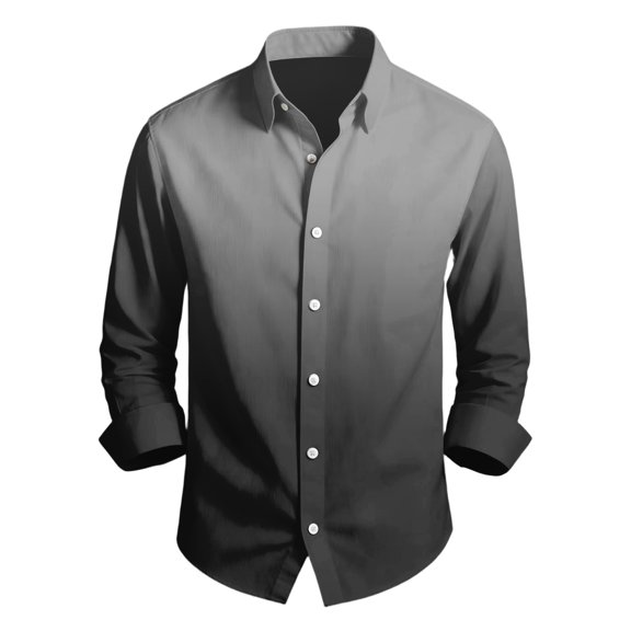 Men's Casual Long Sleeve Gradient Print Button Shirt, Lapel Four-Way Stretch Fabric, Modern Color Blend Design, Comfortable Fit, Breathable Material, Stylish Wear,Dark Gray,L
