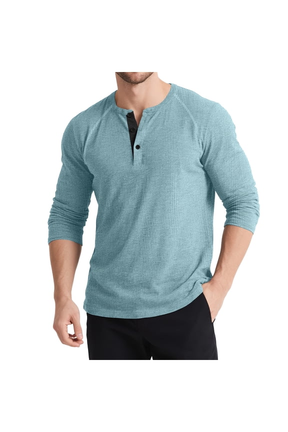 Men's Casual Long Sleeve Knit Pullover with Button Placket and Chest Pocket