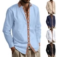 thumbnail image 1 of Men's Casual Long Sleeve Linen Shirt Bohemian Loose Lapel Cardigan for Spring Fall Relaxed Wear,Sky Blue,3XL, 1 of 9