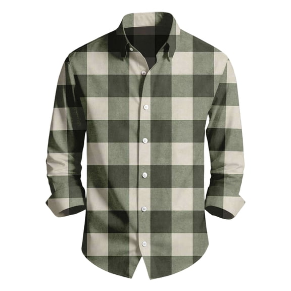 Men's Casual Long Sleeve Plaid Print Button Shirt, Lapel Four-Way Stretch Fabric, Classic Check Design, Comfortable Fit, Breathable Material, Versatile Style,Gray,M