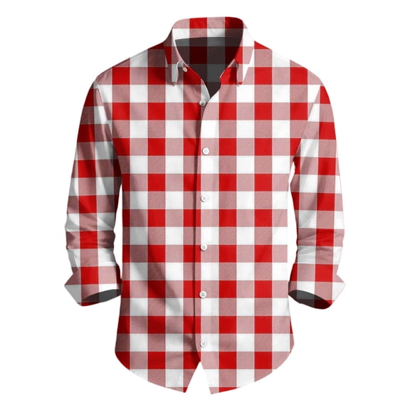 Men's Casual Long Sleeve Plaid Print Button Shirt, Lapel Four-Way Stretch Fabric, Classic Check Design, Comfortable Fit, Breathable Material, Versatile Style,Hot Pink,L