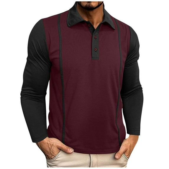 Men's Casual Long Sleeve Polo Shirts Classic Button Cotton Collared Blouse Raglan Golf Shirts