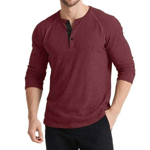 Men's Casual Long Sleeve Shirt with 3 Buttons, Knit T-Shirt in Solid Color Block, Comfortable Pullover Top for Daily Wear, Retro Design for Various Occasions