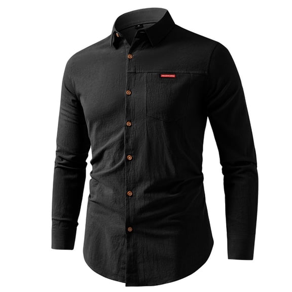 Men's Casual Long Sleeve Shirt - Color Contrast Pocket British Style, Slim Fit Button Up for Spring/Autumn, Durable Fabric
