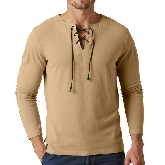 Men's Casual Long Sleeve Shirt Pure Color Chest Tie Detail Comfortable Breathable Stylish Daily Wear Home Party Spring Summer Fall Mens Summer Lightweight Pullover Tee Shirts