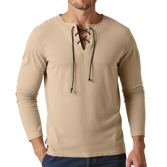 Men's Casual Long Sleeve Shirt Pure Color Chest Tie Detail Comfortable Breathable Stylish Daily Wear Home Party Spring Summer Fall Mens Summer Lightweight Pullover Tee Shirts