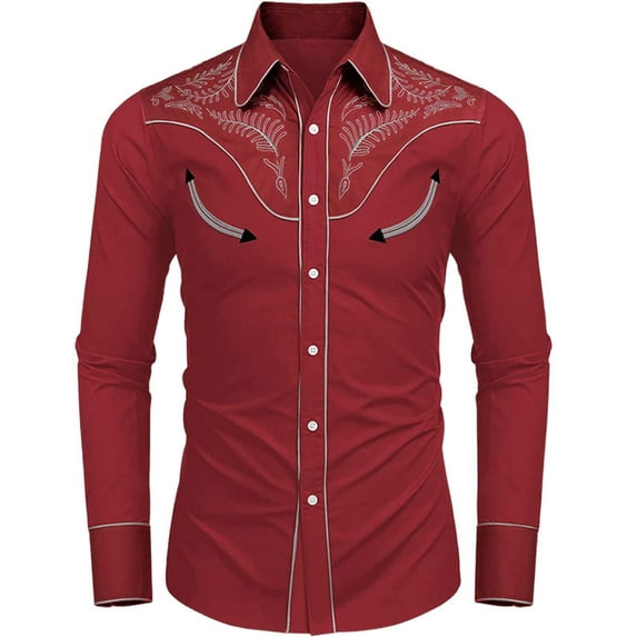 Men's Casual Long Sleeve Shirt Retro Print Loose Fit Button Down Shirt Spring Summer Top Clothes