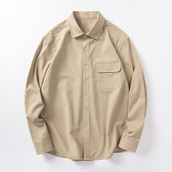 Men's Casual Long Sleeve Shirt, Solid Color Button Down Lapel with Pocket, Constructed from Durable Polyester Fabric for Daily Outdoor and Casual Wear