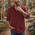 thumbnail image 1 of Men's Casual Long Sleeve Shirt with Turn-Down Collar, Button Front, and Pockets, 1 of 5