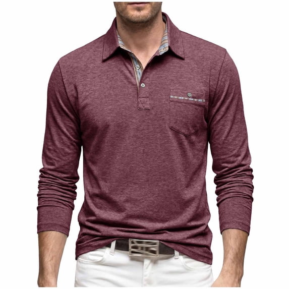 Men's Casual Long Sleeve Shirts Button Classic Collared Shirt Work Dressy Stylish Golf Shirt with Pocket