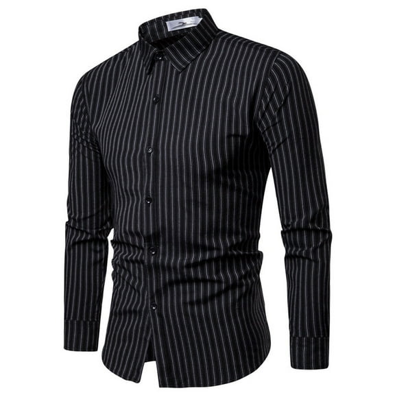 Men's Casual Long Sleeve Shirts Striped Printing Dress Shirts Button-Down Shirt Regular Fit Business Shirt Tops Blouse
