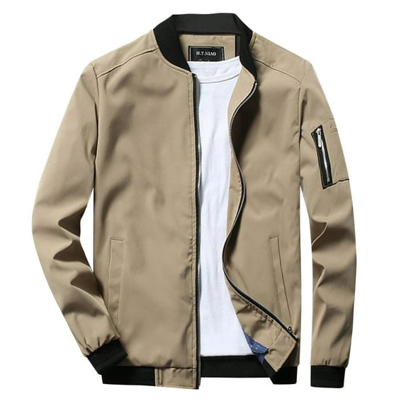 Men's Casual Long Sleeve Solid Jacket Stand Collar Zipper Pocket Light Coat Jacket without Sleeves for Men Tall Rain Jacket Mens Big And Tall Coats Mens Wind Jacket Cotton Winter Coat Mens Heavy