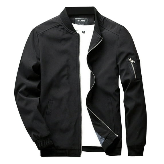 Men's Casual Long Sleeve Solid Jacket Stand Collar Zipper Pocket Light Coat Work Jackets for Men Big And Tall Trading Winter Coats Mens Wool Car Coats Trench Coat Wool Jacket with Hood for Men Mens