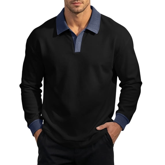 Men's Casual Long-Sleeve Solid Lapel Shirt with Pocket