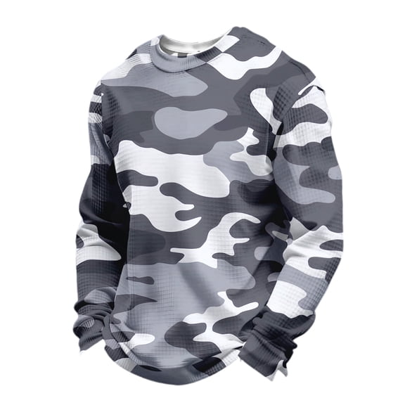 Men's Casual Long Sleeve Speckled Print Round Neck Top, Waffle Texture Fabric, Unique Pattern Design, Comfortable Fit, Breathable Material, Everyday Casual Wear,Gray,M