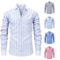 thumbnail image 1 of Men's Casual Long Sleeve Striped Dress Shirt Slim Fit Button Down for Everyday Business Daily Wear Stretch Men's Shirt White 3XL, 1 of 9