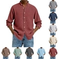 thumbnail image 1 of Men's Casual Long Sleeve Waffle Knit Button Down Solid Color Shirt for Spring Fall Comfort Wear,Light Green,3XL, 1 of 5