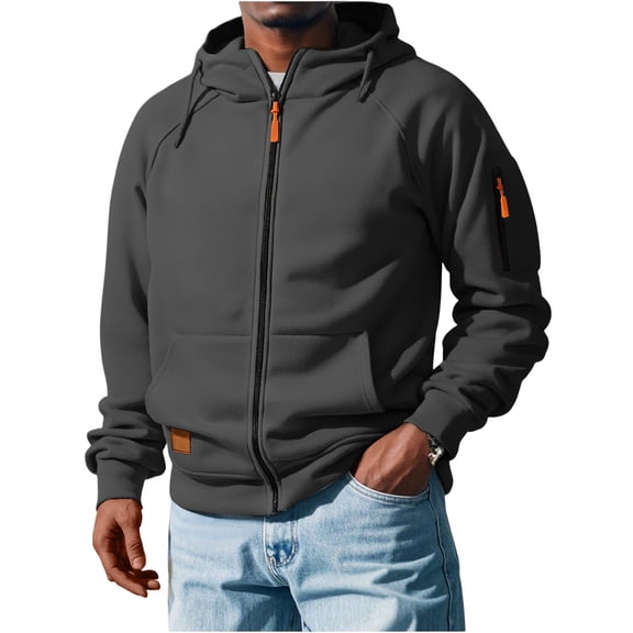 Men's Casual Long-Sleeve Zip-Up Hoodie Jacket, Dark Gray, Size M