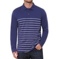 thumbnail image 1 of INSPIRE CHIC Men's Casual Long Sleeves Contrast Striped Golf Polo T-Shirts 2XL Navy Blue, 1 of 6
