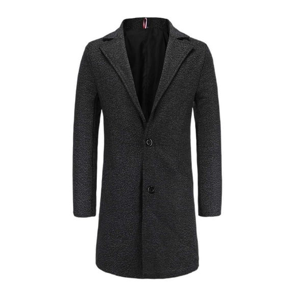 Men's Casual Long Woollen Overcoat Solid Turn Down Collar Anorak Warm Winter Coat Windproof Outerwear