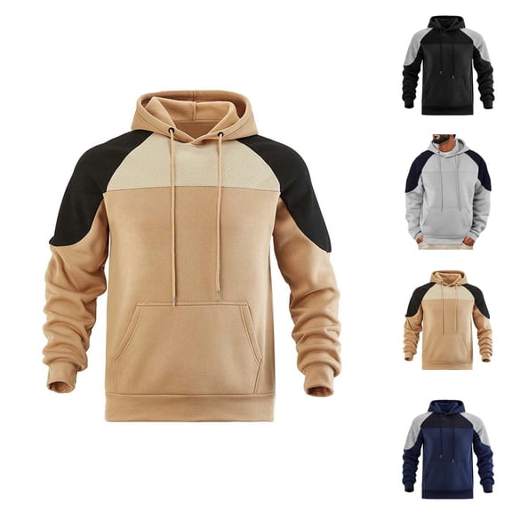 Men's Casual Loose Colorbl Ocked Hooded Sweatshirt Men Cotton Hooded Sweatshirt