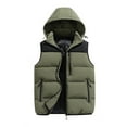 thumbnail image 1 of Men's Casual Loose Colorblock Cotton-padded Warm Vest with Detachable Hood, Army Green, Size L, 1 of 5
