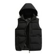 thumbnail image 1 of Men's Casual Loose Colorblock Cotton-padded Warm Vest with Detachable Hood, Black, Size XXL, 1 of 5
