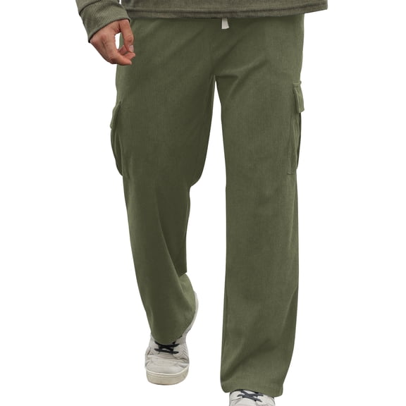 Men’s Casual Loose Fit Cargo Pants with Drawstring Waist, Lightweight Breathable Cotton Trousers for Everyday Wear