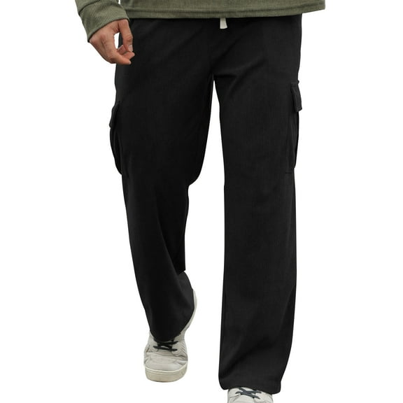Men’s Casual Loose Fit Cargo Pants with Drawstring Waist, Lightweight Breathable Cotton Trousers for Everyday Wear
