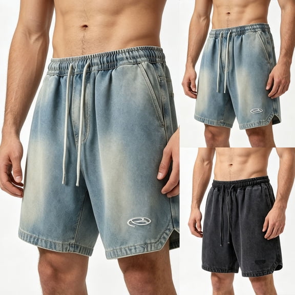 Men's Casual Loose Fit Drawstring Straight Leg Pants, Trousers, Quarter Pants, Polyester Soft Washed Fabric, Elastic Waist, Lightweight Breathable, Summer Daily Wear, Beach