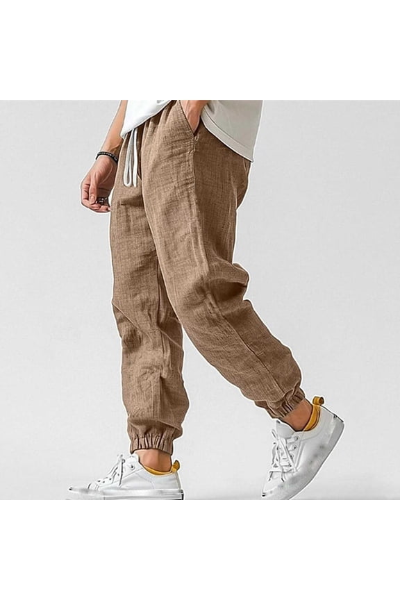 Men's Casual Loose-Fit Elastic Waist Ankle Cuff Pants with Pockets for Everyday Wear