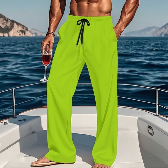 Men's Casual Loose Fit Elastic Waist Straight Leg Lounge Pants with Pockets for Home and Outdoor Wear