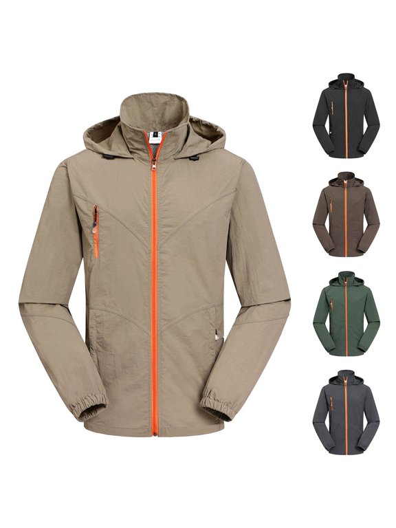 Men's Casual Loose Fit Hooded Jacket Long Sleeve Full Zip Solid Color Lightweight Polyamide Outwear Soft Shell Top For Travel Hiking Fashion Essential Gift | JASKFLY,Gray S
