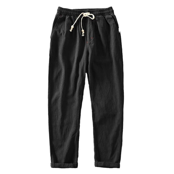 Men's Casual Loose Fit Linen Drawstring Trousers Comfortable Breathable Plus Size Long Pants for Everyday Wear