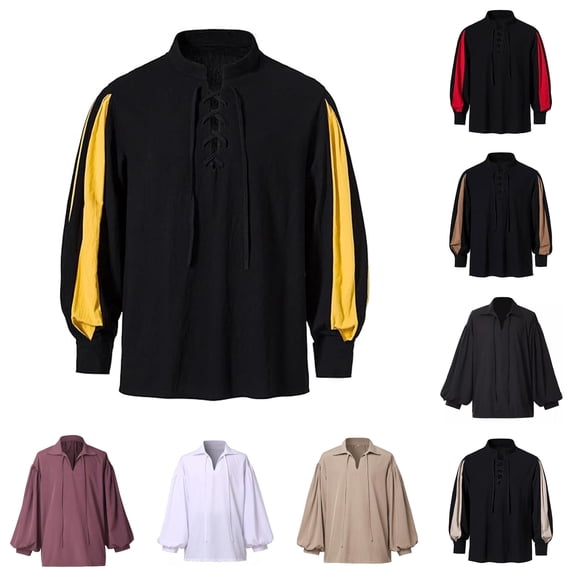 Men's Casual Loose Fit Medieval Shirt Pirate Shirt Halloween Cosplay Halloween Costumes Men, Size 3XL