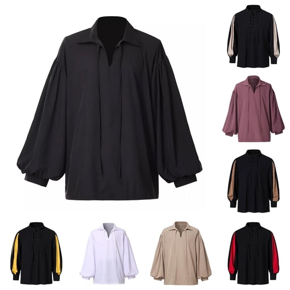 Men's Casual Loose Fit Medieval Shirt Pirate Shirt Halloween Cosplay Halloween Costumes Men, Size XL