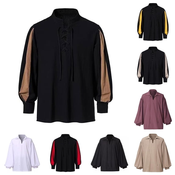 Men's Casual Loose Fit Medieval Shirt Pirate Shirt Halloween Cosplay Halloween Costumes Men, Size XL