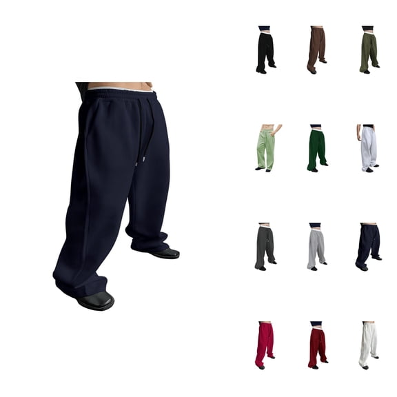 Men's Casual Loose Fit Pants, Drawstring Waist Straight Leg Sweatpants with Pockets for Daily Wear and Sports