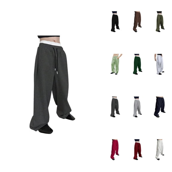 Men's Casual Loose Fit Pants, Drawstring Waist Straight Leg Sweatpants with Pockets for Daily Wear and Sports