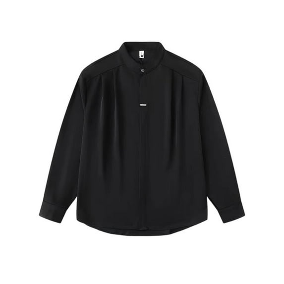 Men's Casual Loose Fit Pure Summer Shirt Long Sleeve Button Up Comfortable Breathable Top for Daily Wear with Pockets