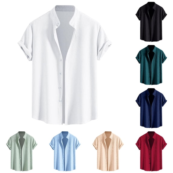Men's Casual Loose Fit Short Sleeve Printed Shirt for Everyday Wear from Men Shirts 2 White L