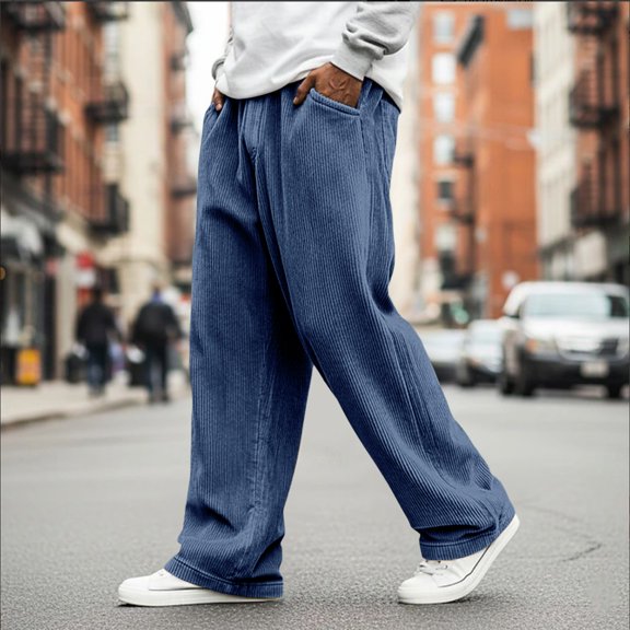 Men's Casual Loose Fit Straight Leg Stretch Corduroy Pants
