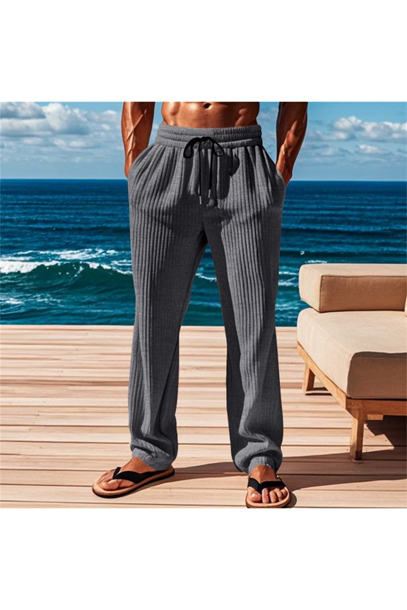 Men's Casual Loose Fit Straight Leg Trousers with Vertical Medium Rise Wide Bottom for Comfortable Style Men's Comfortable Lightweight Hiking Pants Kids Pull On Sweatpants