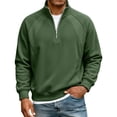 thumbnail image 1 of Men's Casual Loose Fit Sweatshirt with Raglan Stitching and Stand Collar Zipper, Relaxed Pullover for Everyday Wear and Outdoor Activities,Army Green,L, 1 of 6