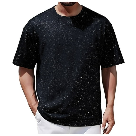 Men's Casual Loose Fit T-Shirt with Sparkling Starry Sky Design - Trendy Round Neck Short Sleeve Top for Everyday Comfort and Style